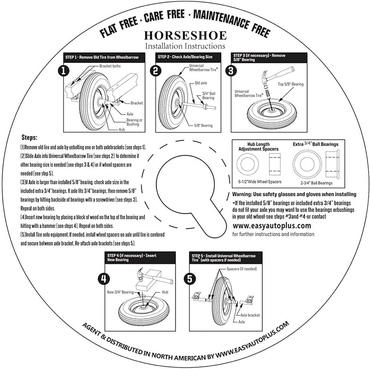 Solid Flat-Free Sawtooth Wheel with Grease Fitting for Hand Truck Dolly Utility Cart, Offset Hub, 5/8 Bearing N723472