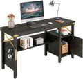 Gray Farmhouse Computer Desk with Storage Cabinet and Bookshelf B31091