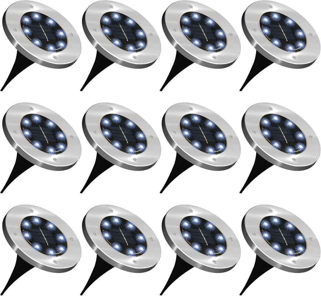 12 Pack Solar LED Landscape Pathway Lights, Waterproof, 7000K Diamond White G412