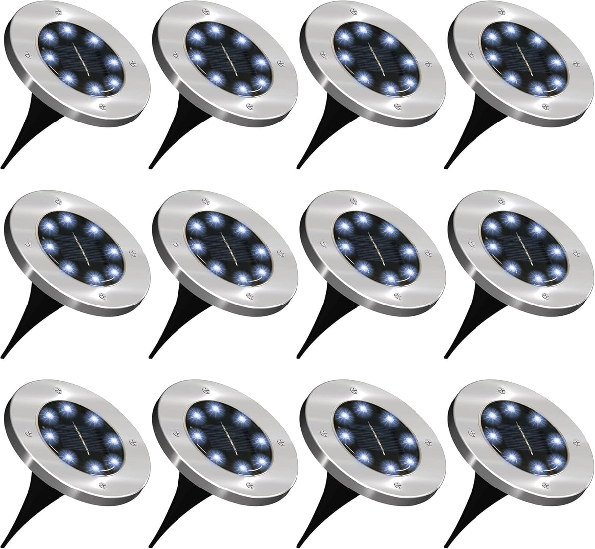 12 Pack Solar LED Landscape Pathway Lights, Waterproof, 7000K Diamond White G412