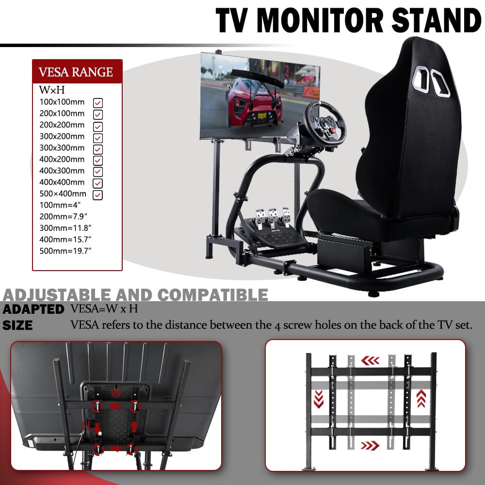 Racing Sim Cockpit with TV Stand & Seat B108