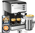 Black 20 Bar Espresso Coffee Machine with Milk Frother Steam Wand, 1.5L Water Tank T9410