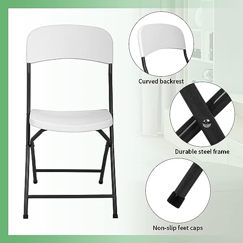 White Plastic Folding Chairs Set of 4 with Metal Frame I18691