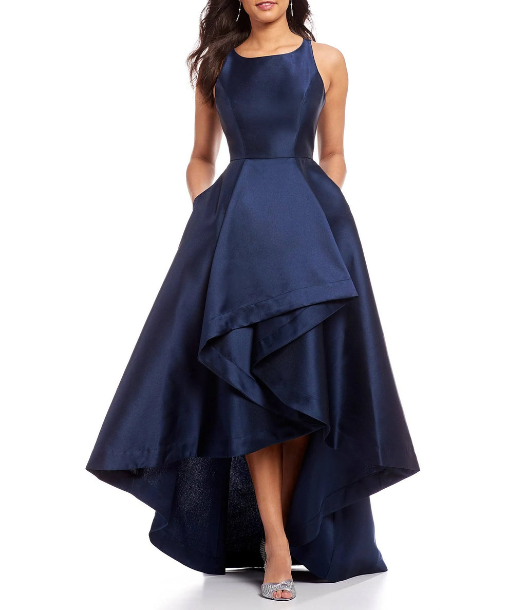 Navy High Low Mikado Gown J1560