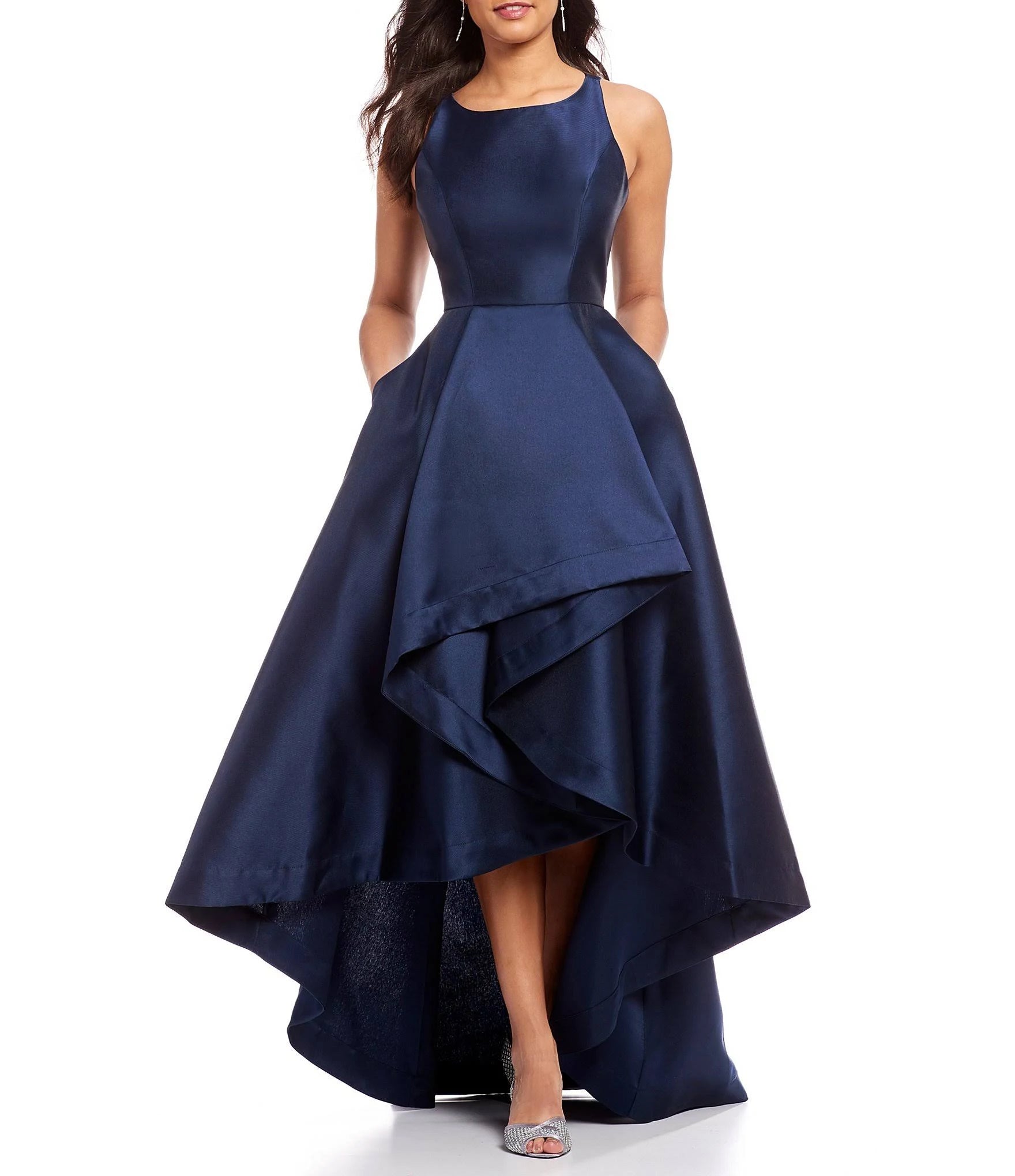 Navy High Low Mikado Gown J1560