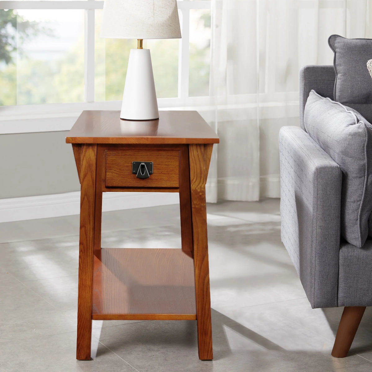 Mission End Table with Drawer Solid Wood Russet Finish R7527