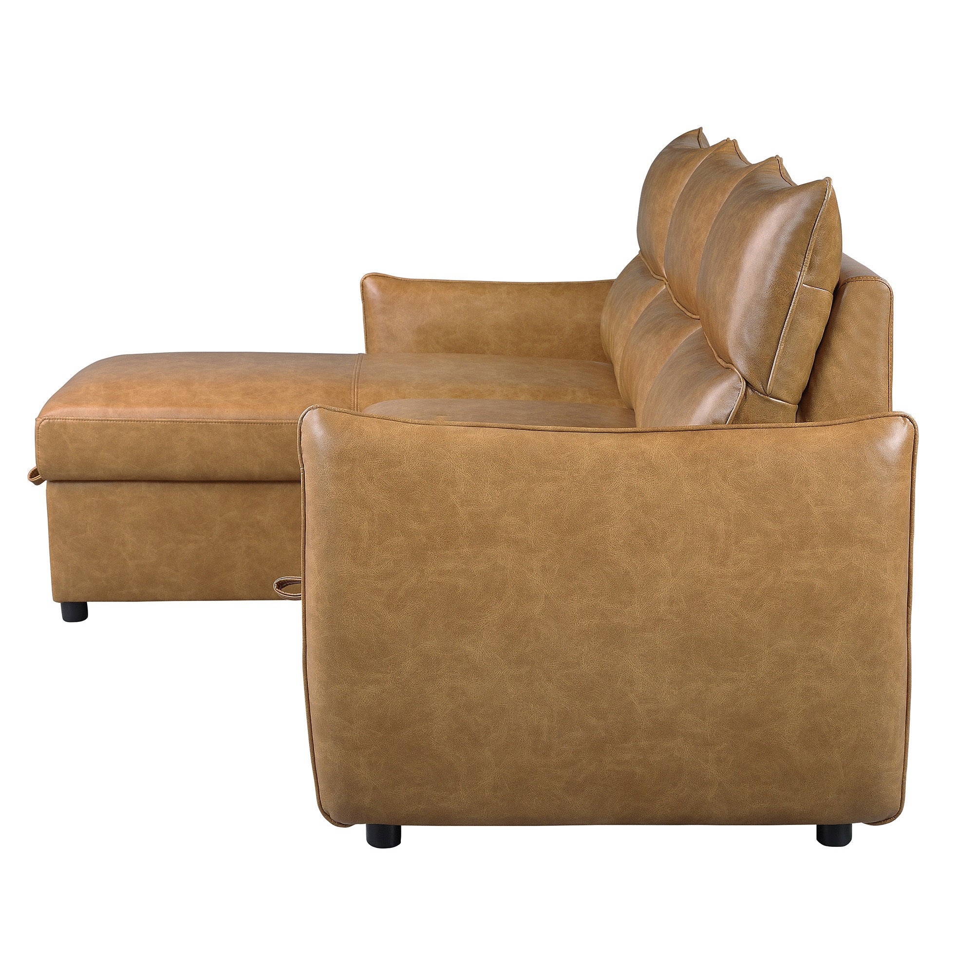 94 in. Wide 2-Piece Reversible Sectional Sofa in Brown Faux Leather with Pull-out Bed and Hidden Storage Q823106