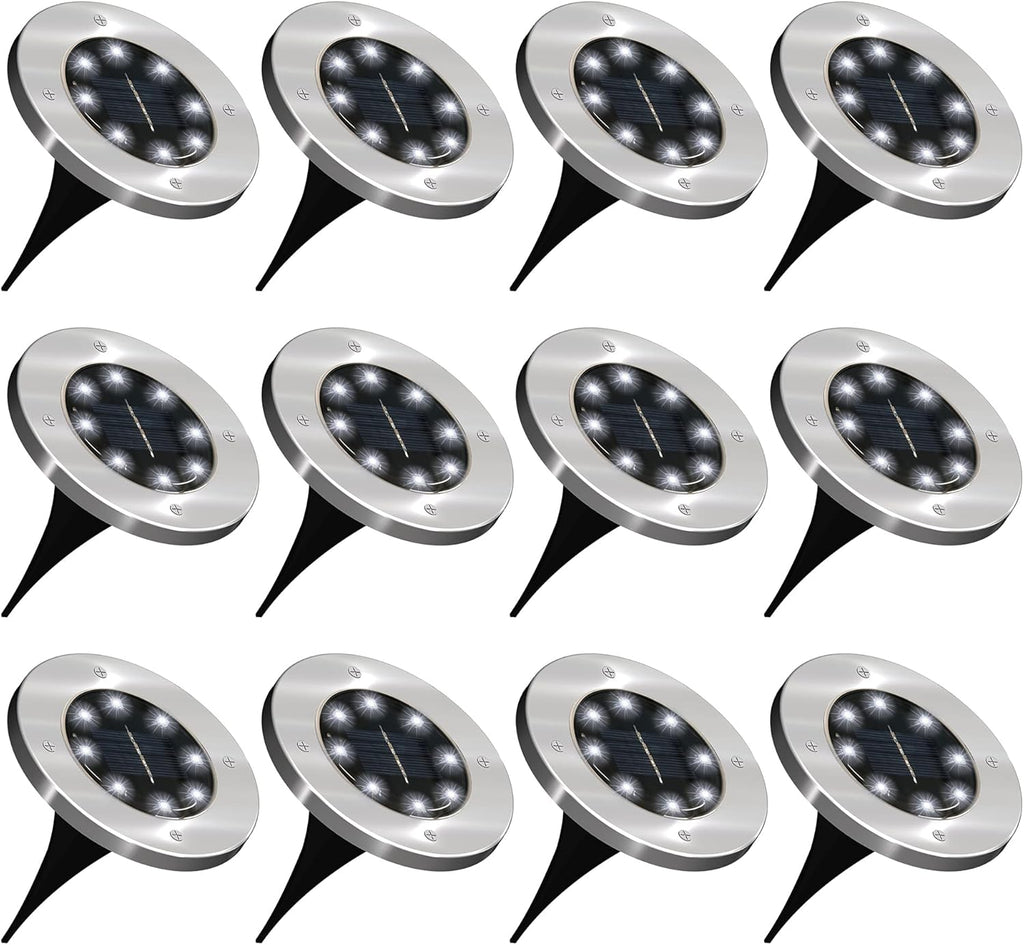 12 Pack Solar LED Landscape Pathway Lights, Waterproof, 7000K Diamond White G412