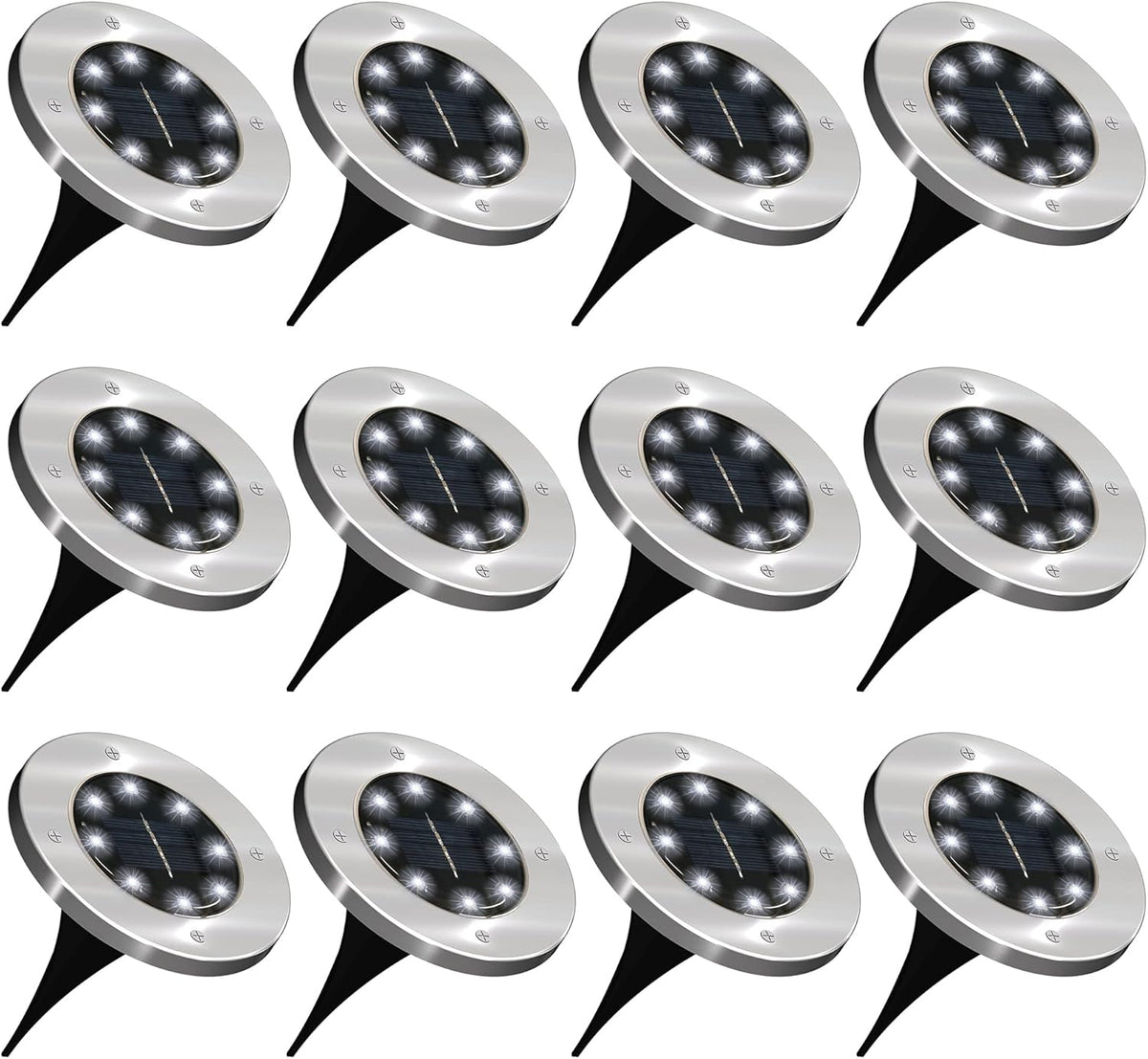 12 Pack Solar LED Landscape Pathway Lights, Waterproof, 7000K Diamond White G412