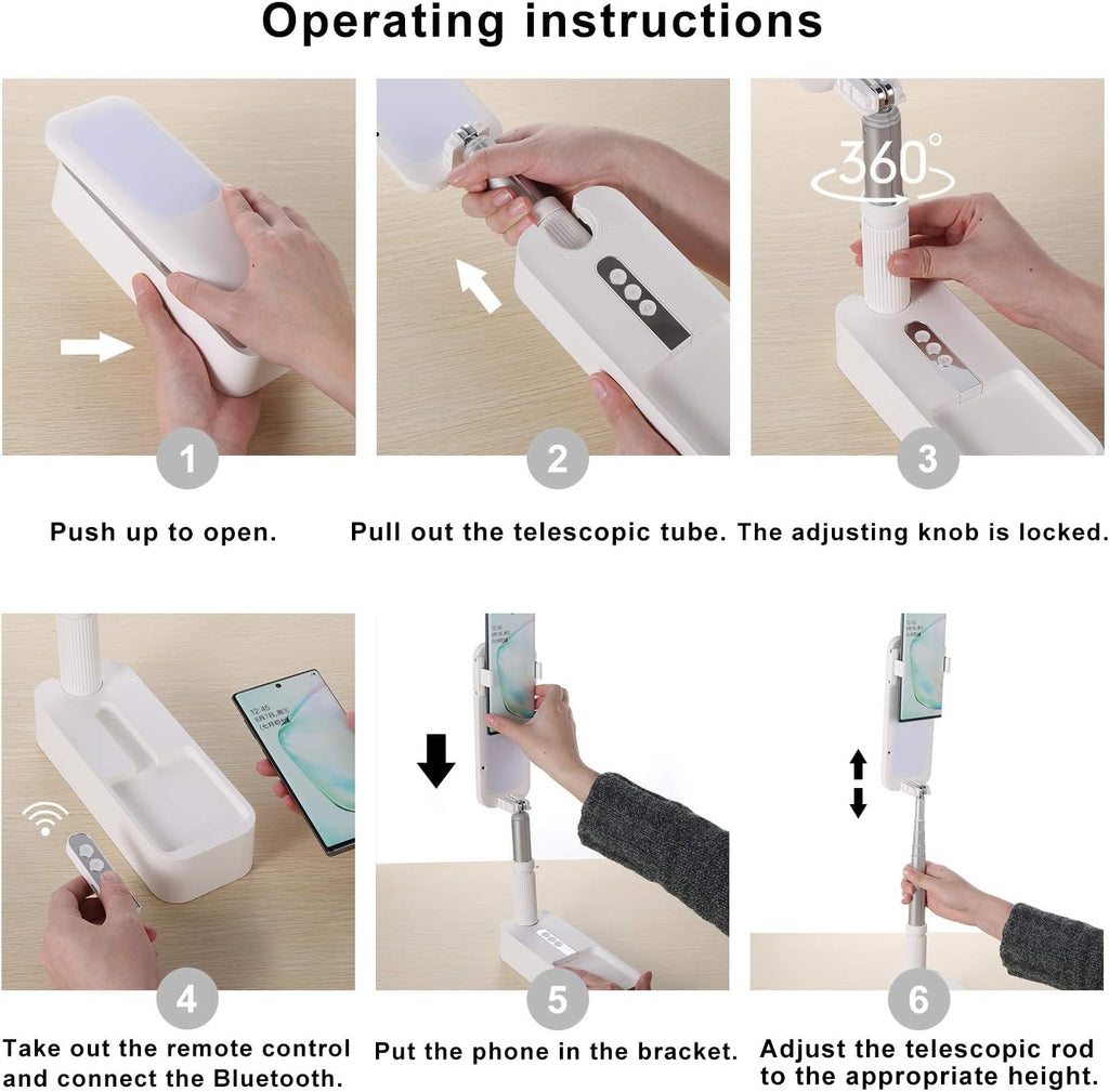 White Foldable Phone Holder with LED Light Stand and Remote, 51 inch, Pack of 2 P2046