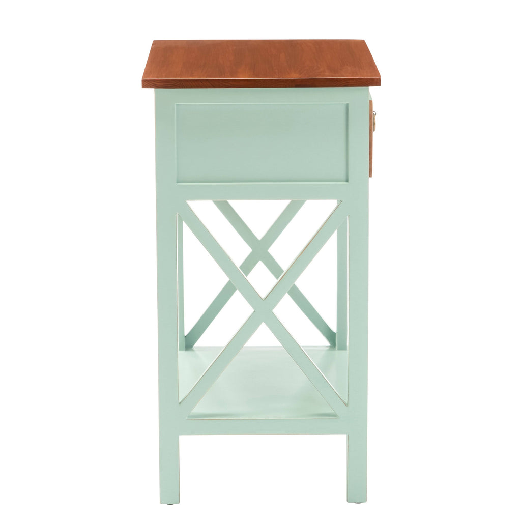 Blue Side Table Cabinet with Drawer and Shelf S37071