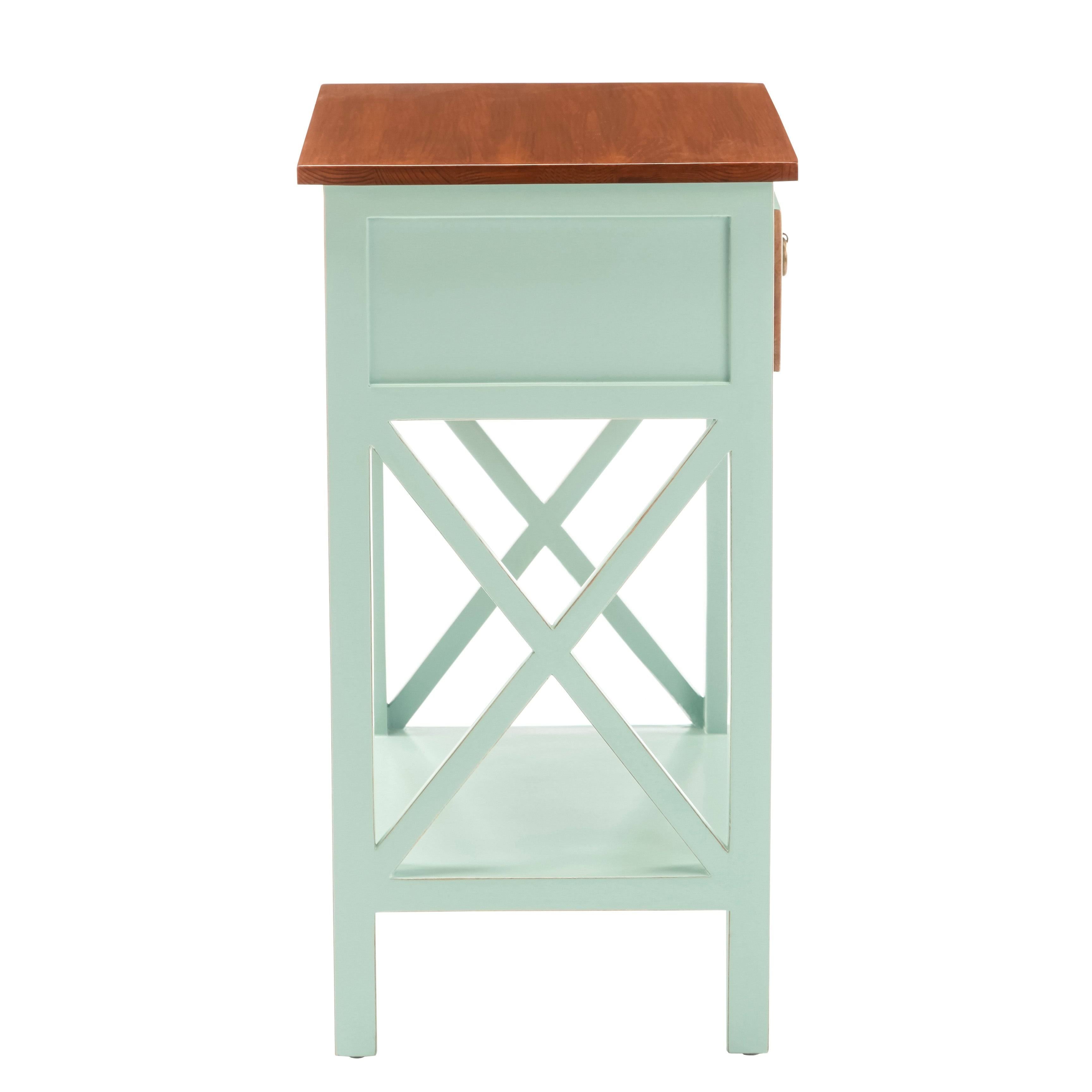 Blue Side Table Cabinet with Drawer and Shelf S37071