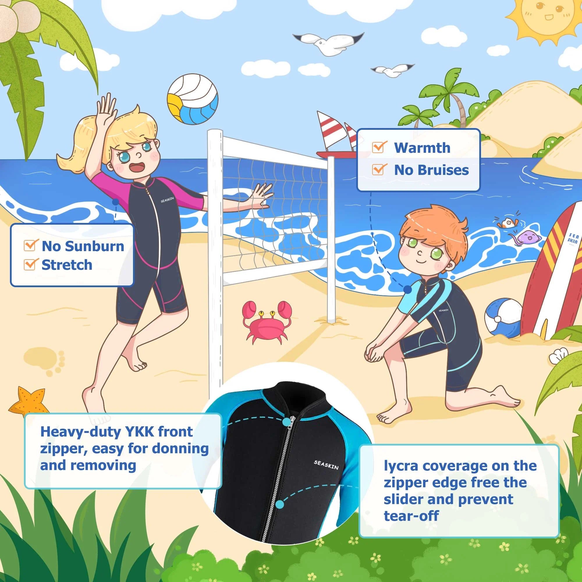 2mm Kids Front Zipper Shorty Wetsuit H823399
