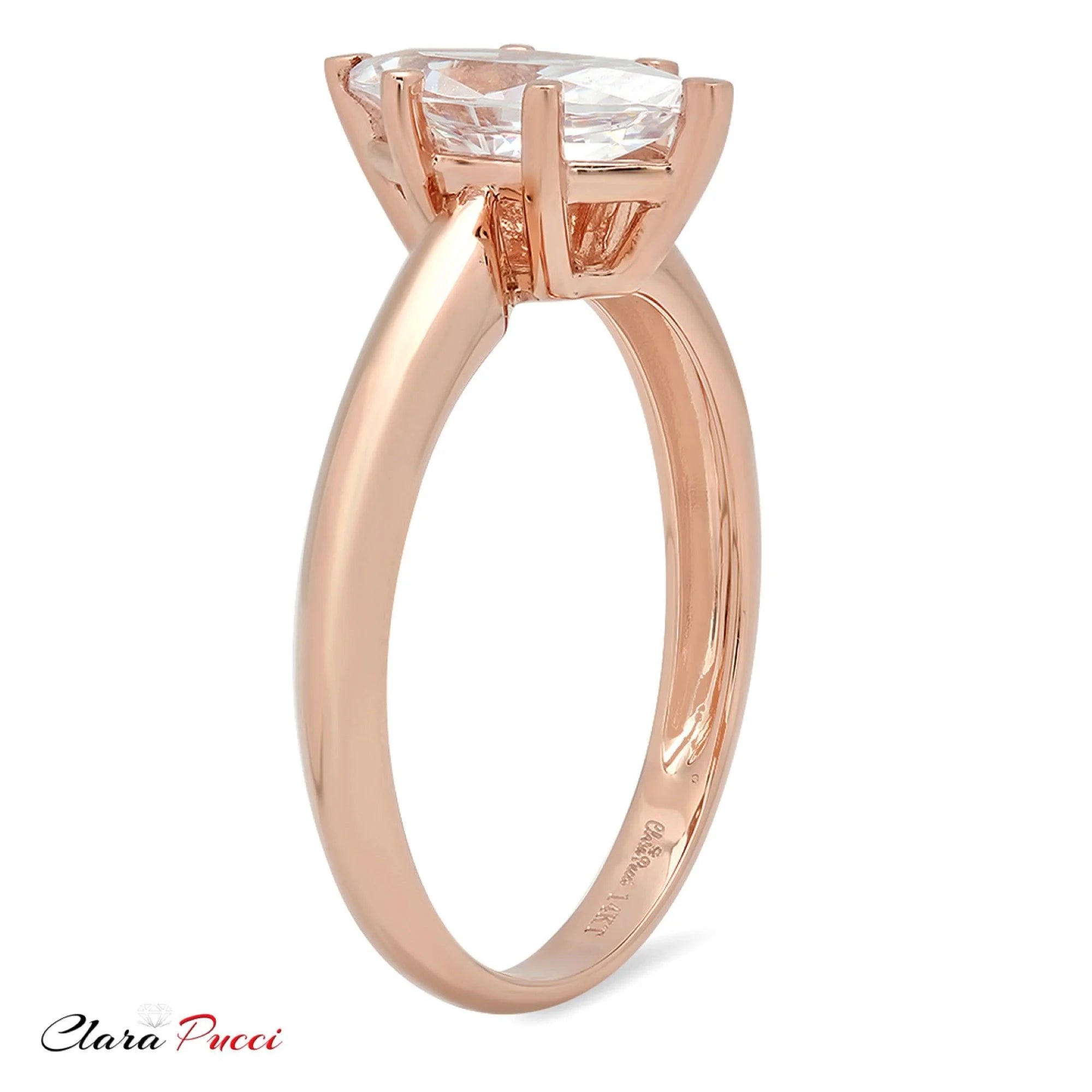 Marquise Cut Clear Simulated Diamond 14k Pink Rose Gold Solitaire Ring Z8108