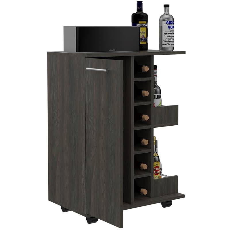 Espresso Bar Cart Cabinet with 6-Cubbies and 2-Shelves F771433
