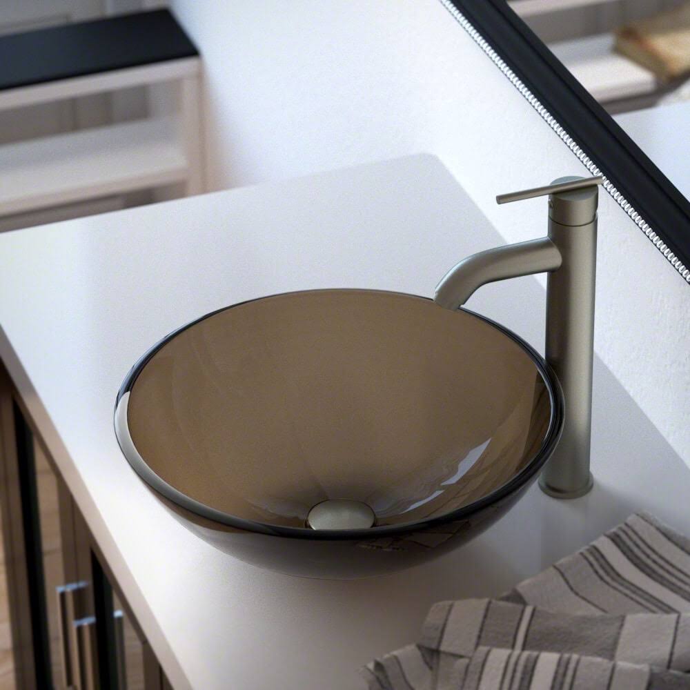 Taupe Brushed Nickel Bathroom Vessel Faucet Ensemble A92255