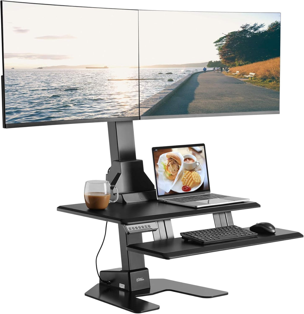 Dual 32" Monitor Electric Standing Desk with Keyboard Tray Extra Large 28"x 16" Tabletop Motorized Height Adjustable Sit to Stand Table N9119