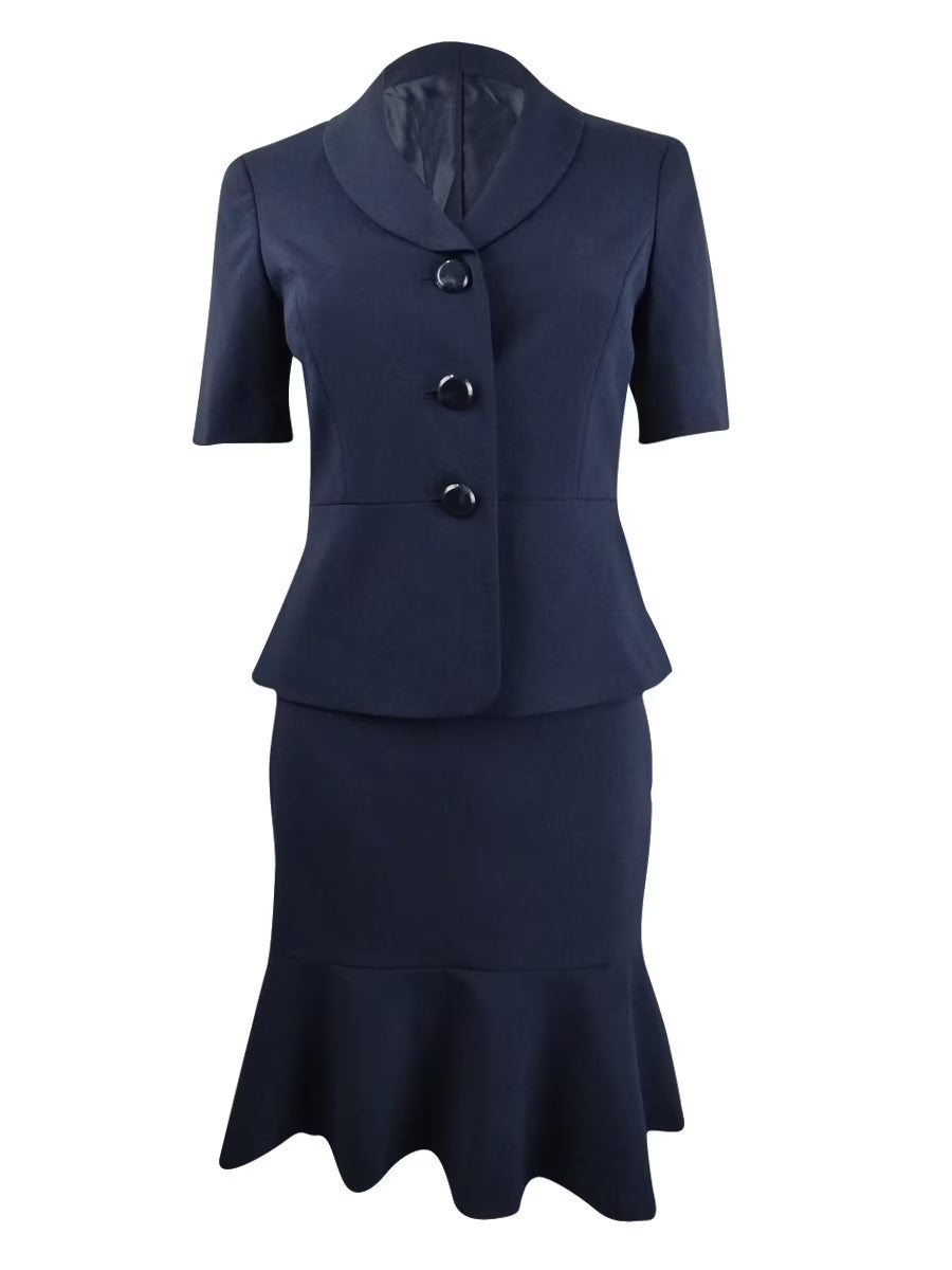 Navy Petite Flare-Hem Skirt Suit N276348