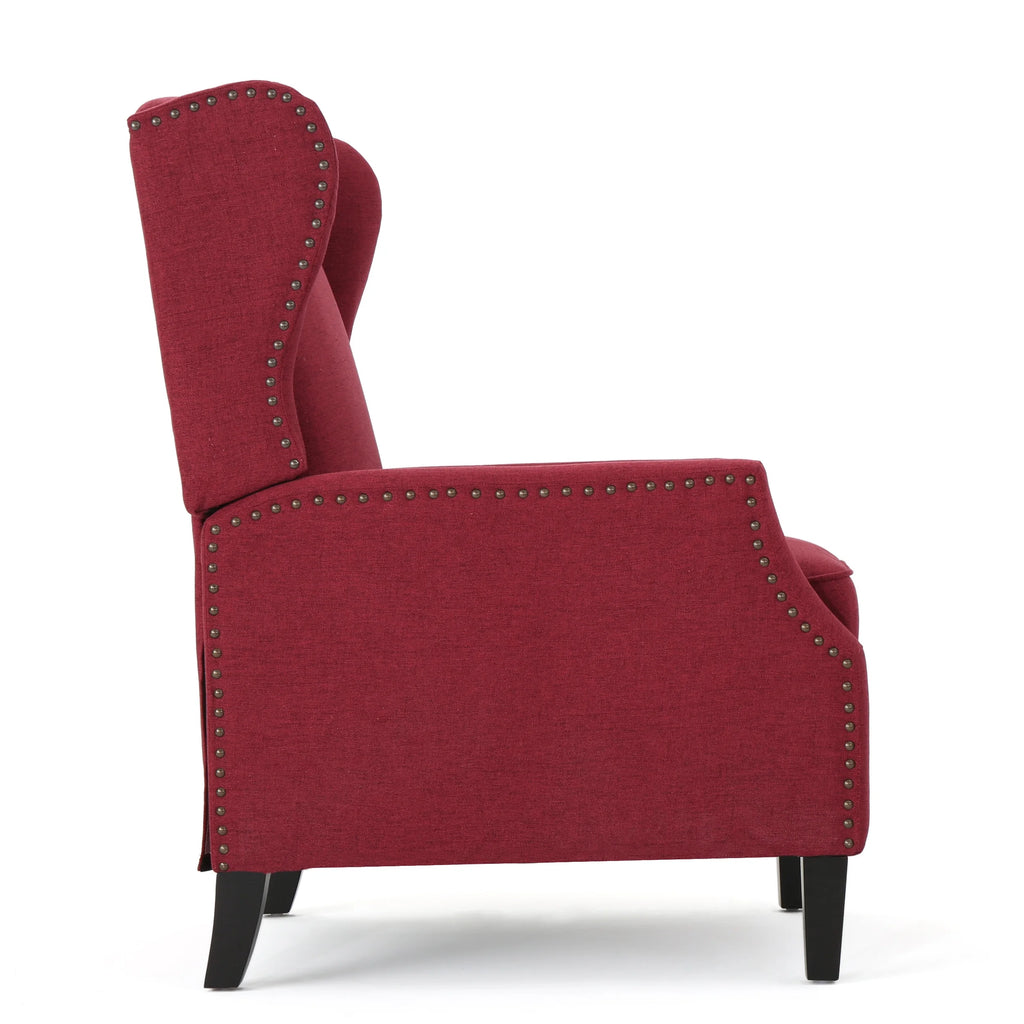 Deep Red and Dark Brown Fabric Pushback Recliner, Set of 2 F4091