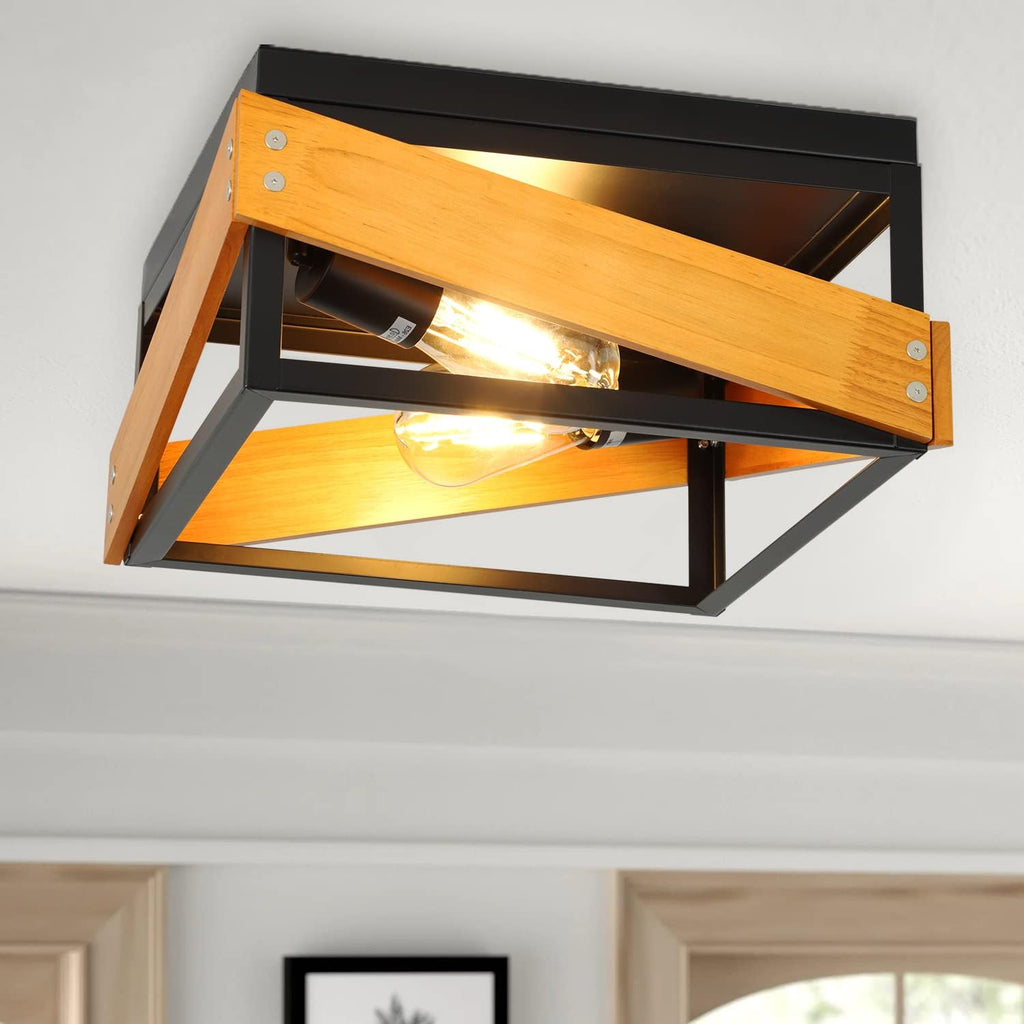 3-Light Industrial Flush Mount Ceiling Light, Matte Black Metal Cage, E26 Base V387306