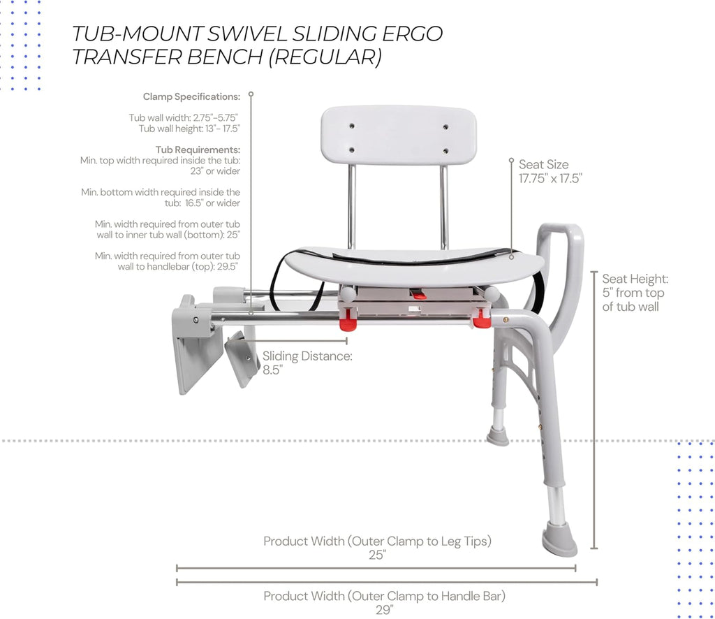 Tub-Mount Swivel Transfer Bench, 350 LBs Y61734