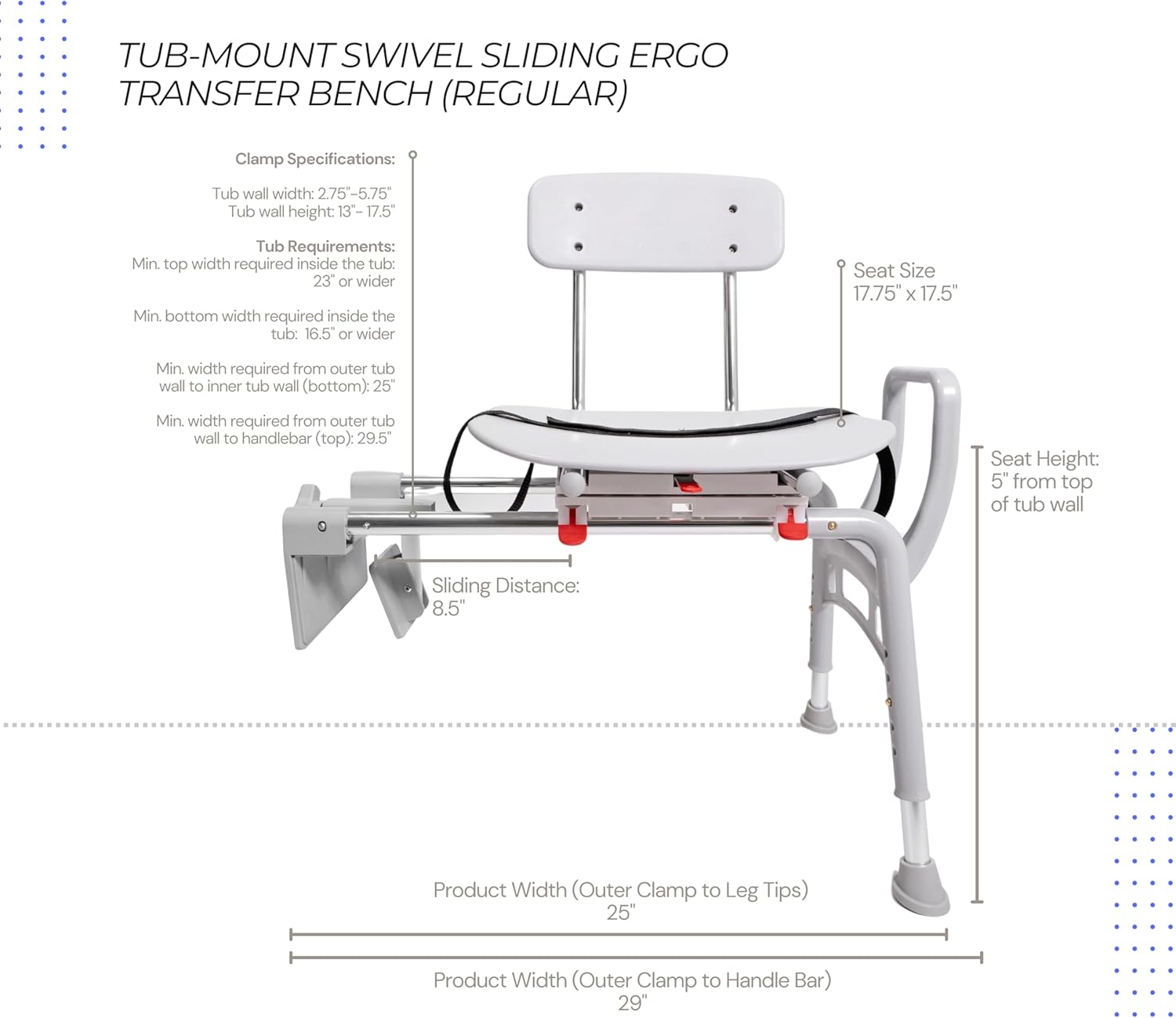 Tub-Mount Swivel Transfer Bench, 350 LBs Y61734