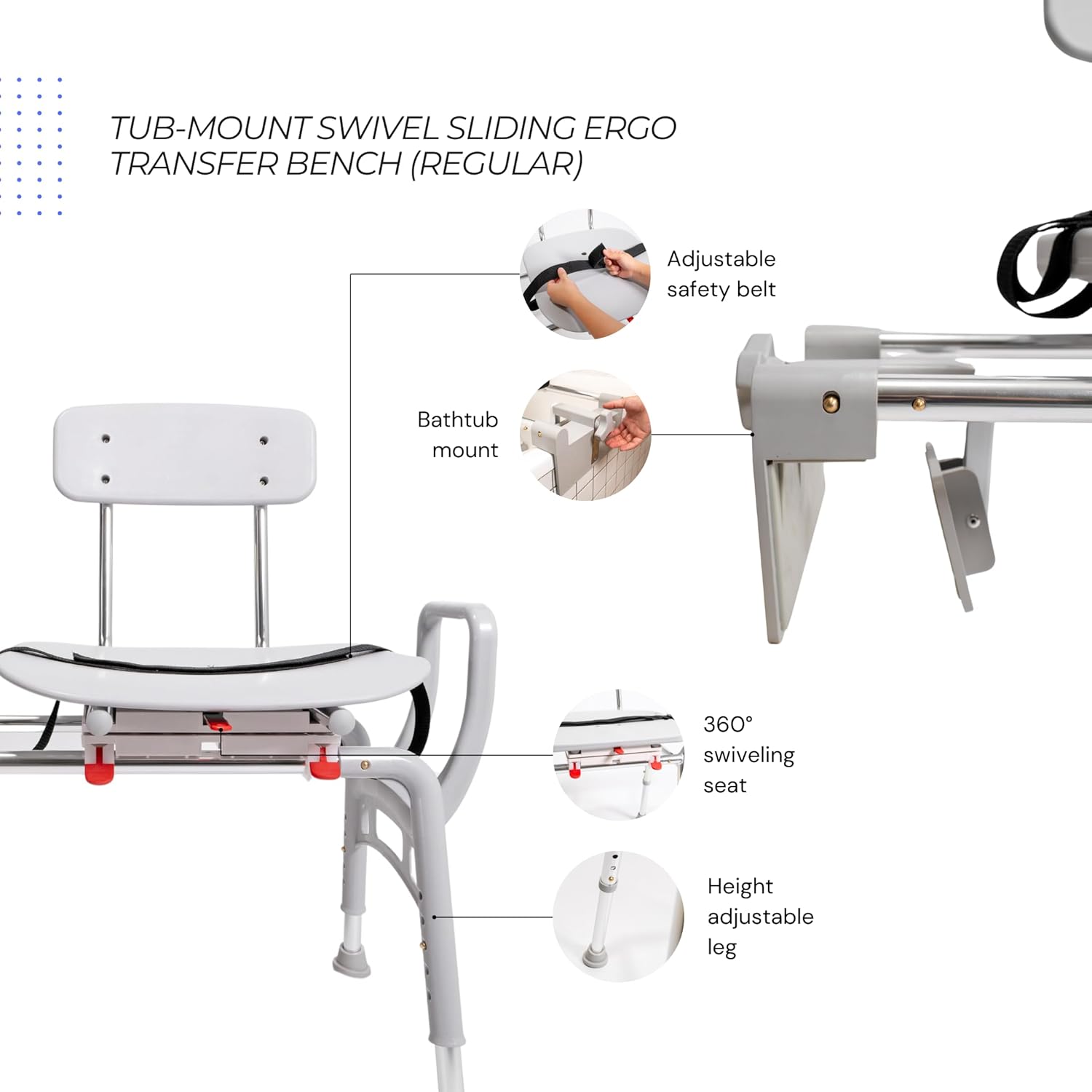 Tub-Mount Swivel Transfer Bench, 350 LBs Y61734