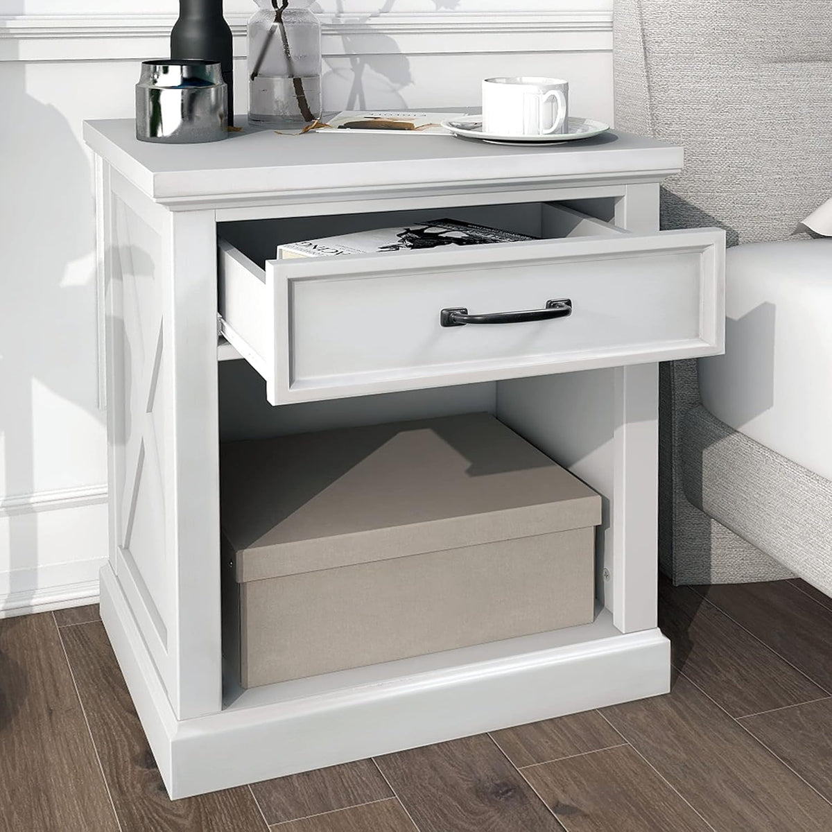 Rustic Gray 3-Drawer Wood Nightstand Q497200