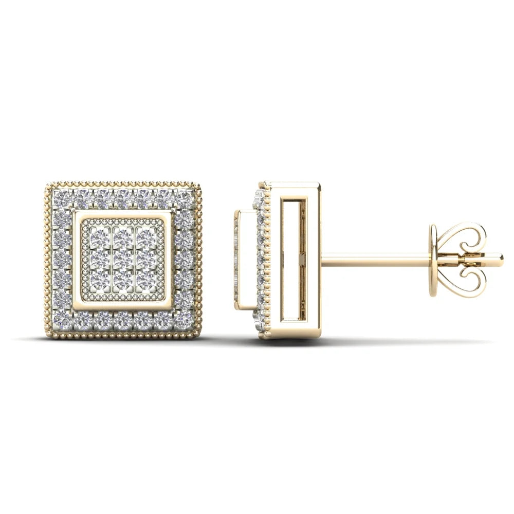 14K Yellow Gold Diamond Square Stud Earrings K536