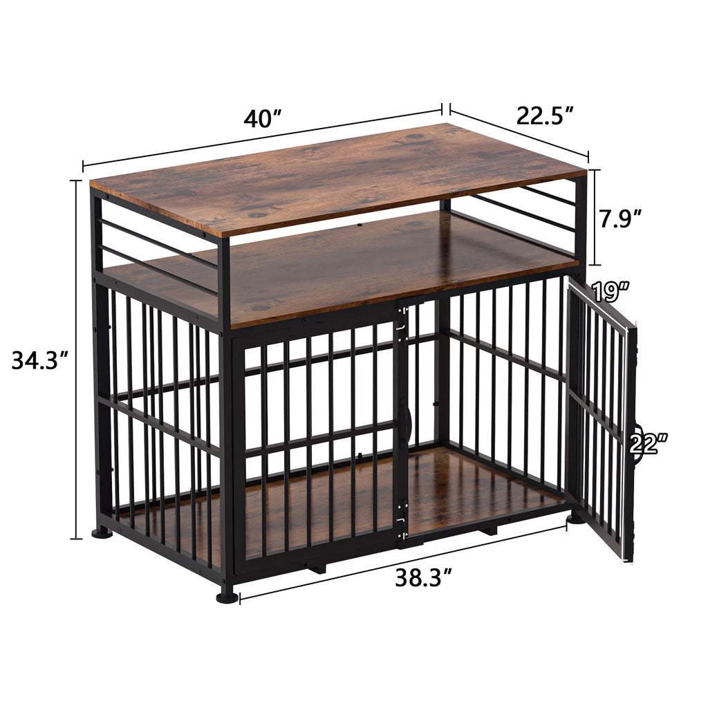 Brown 40" Wooden Dog Crate Furniture with Storage Shelf M3058