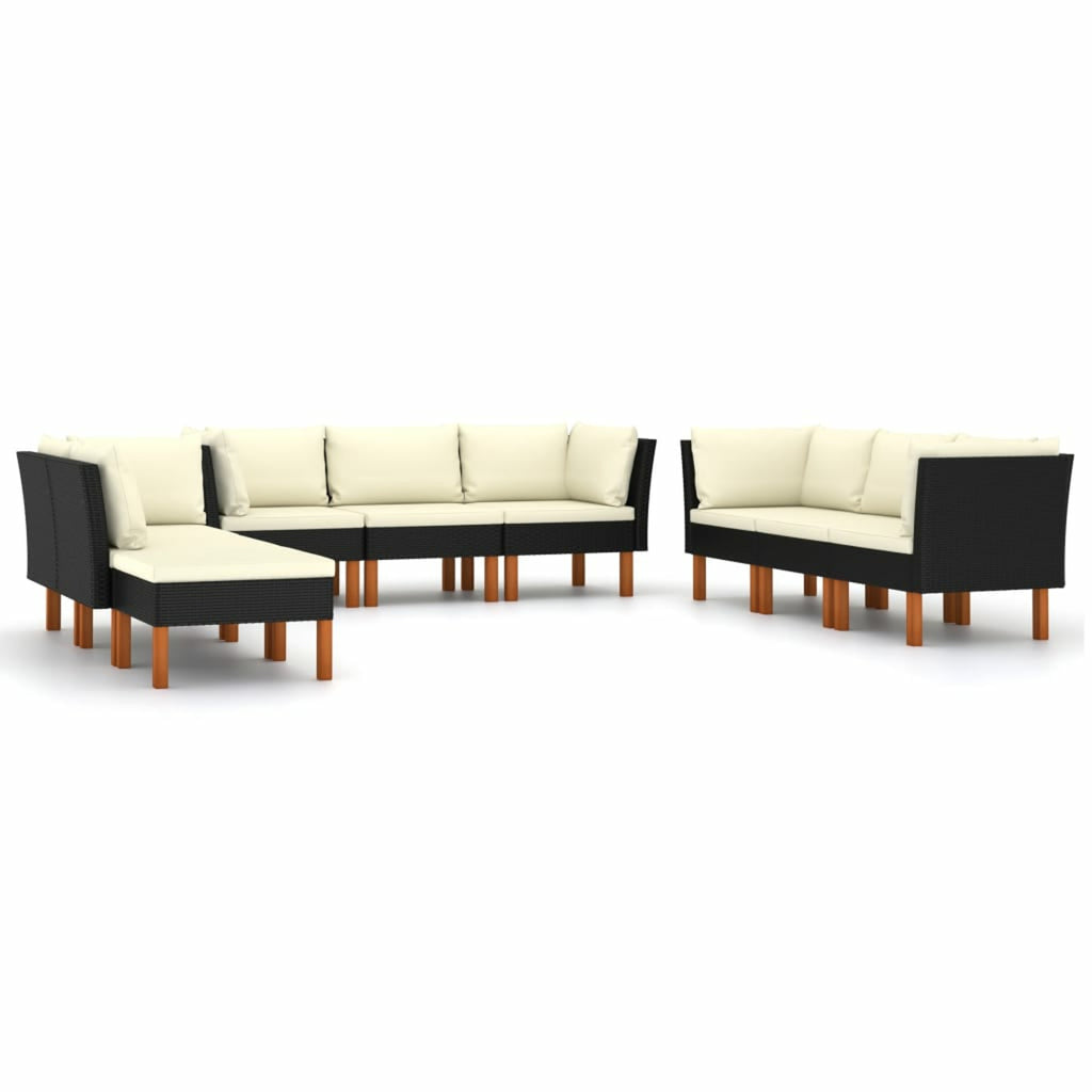 9 Piece Patio Set with Cushions Poly Rattan Black D663