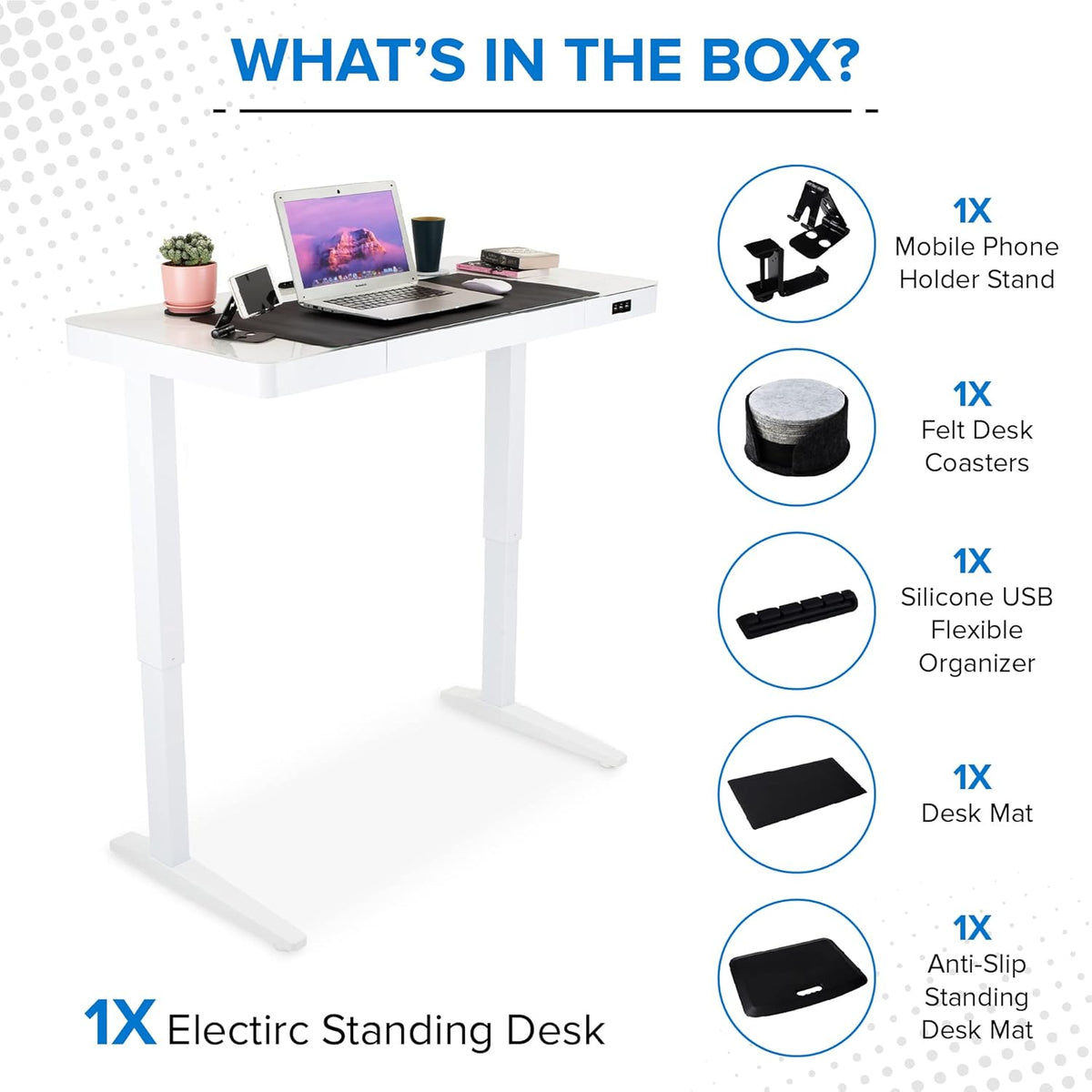Electric Standing Desk 23x 47 Motorized Height Adjustable Table with USB Ports and Drawer Y7034