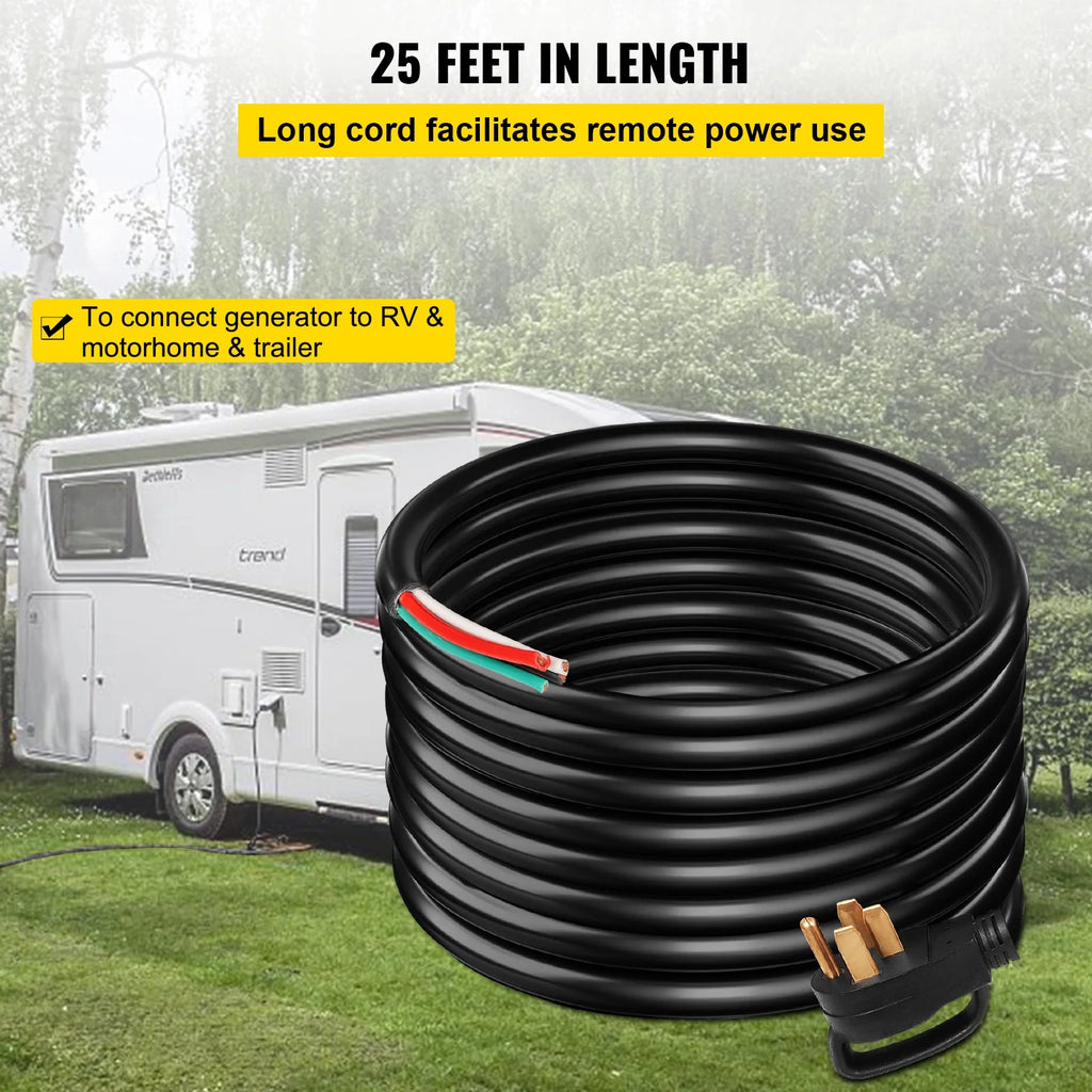 25' 50A RV Power Cord 6/3 + 8/1 AWG NEMA 14-50P to Bare Wire L771842