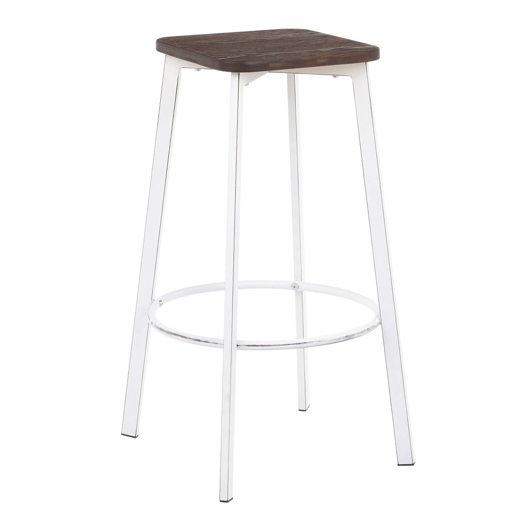 Vintage White Metal and Espresso Bamboo Square Barstool Set of 2 Q135