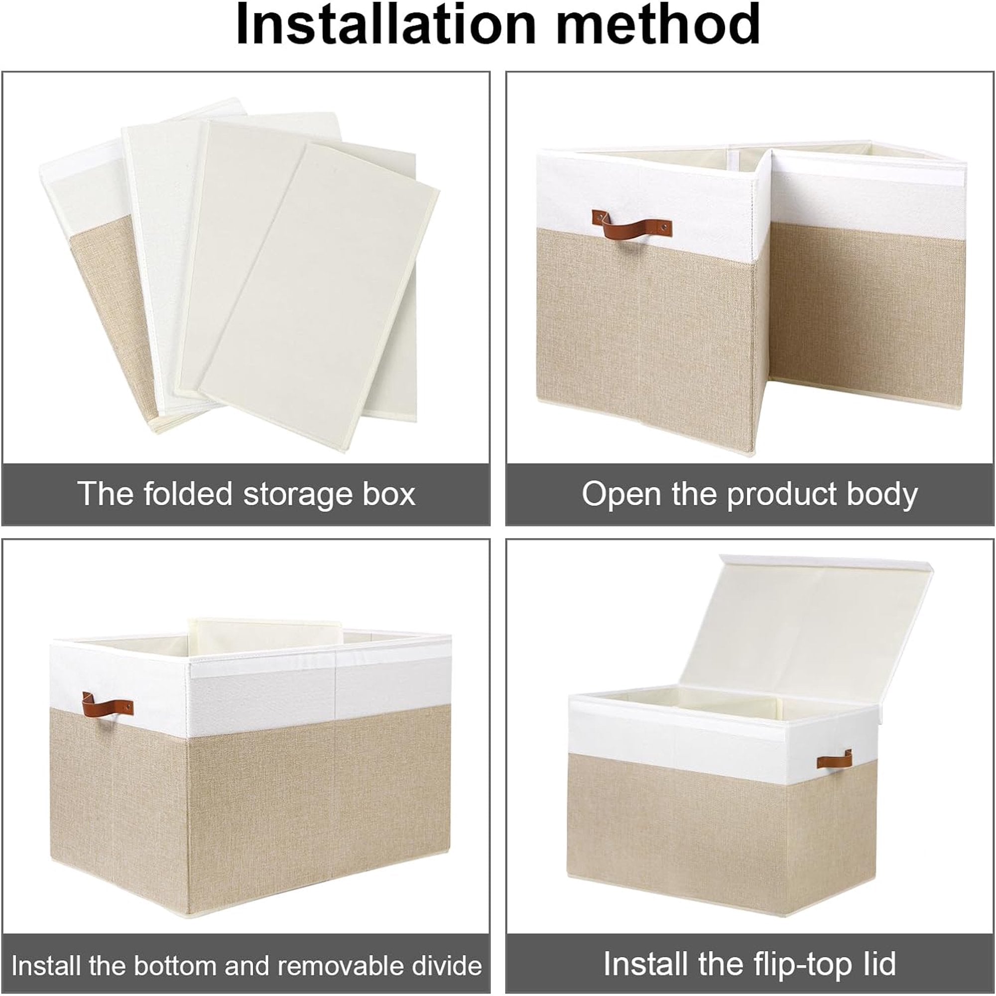 Extra Large Toy Storage Box with Lid, Beige and White U345