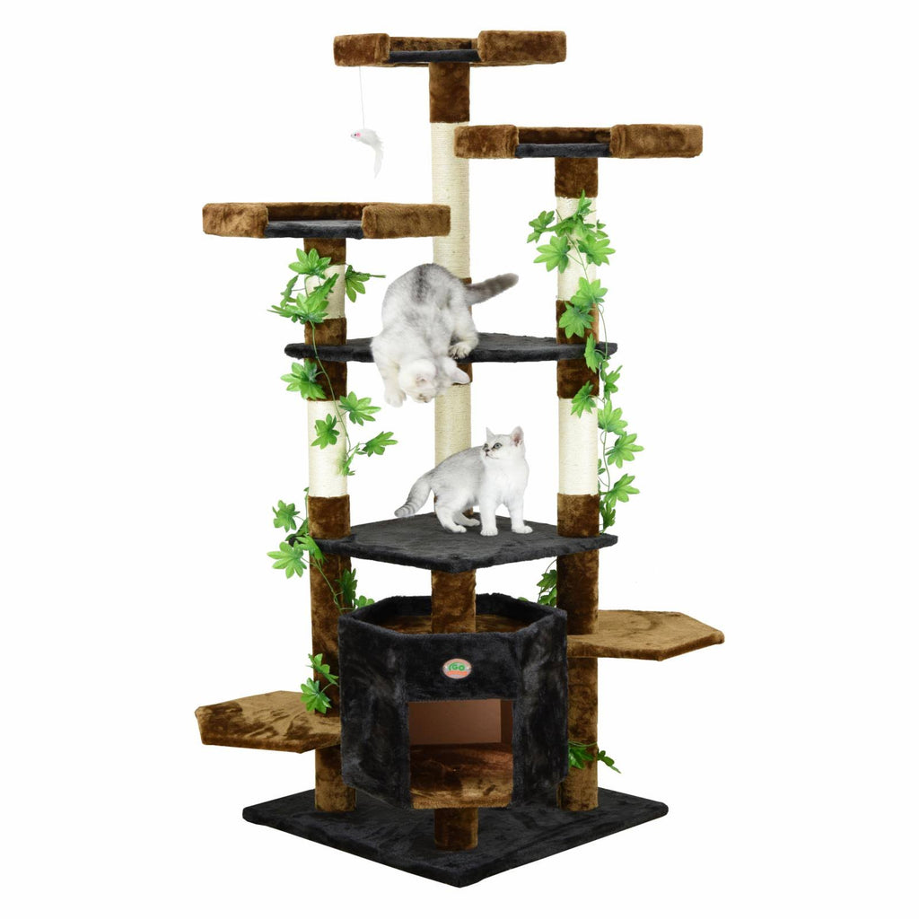 67-Inch Brown Black Cat Condo Climber Furniture H423090