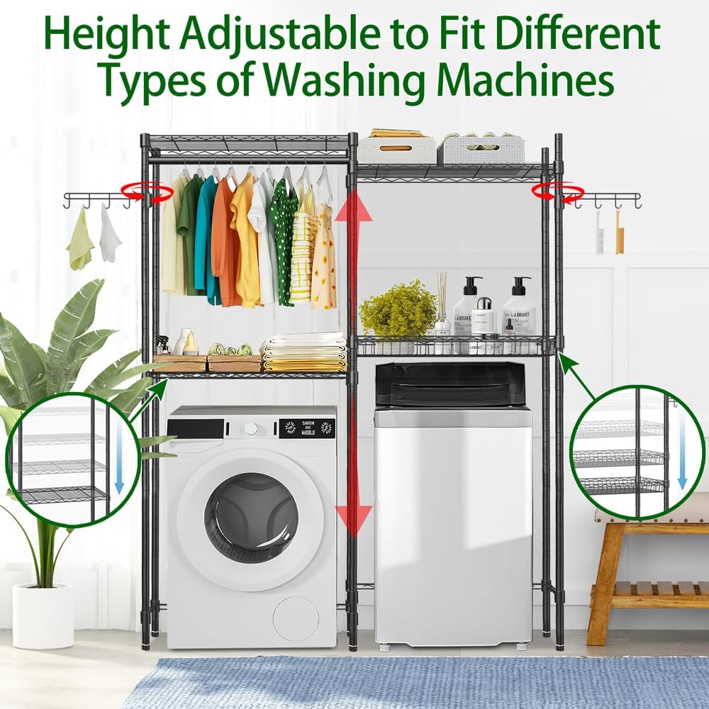 Black 4 Tier Clothes Drying Rack with Adjustable Shelves M43959