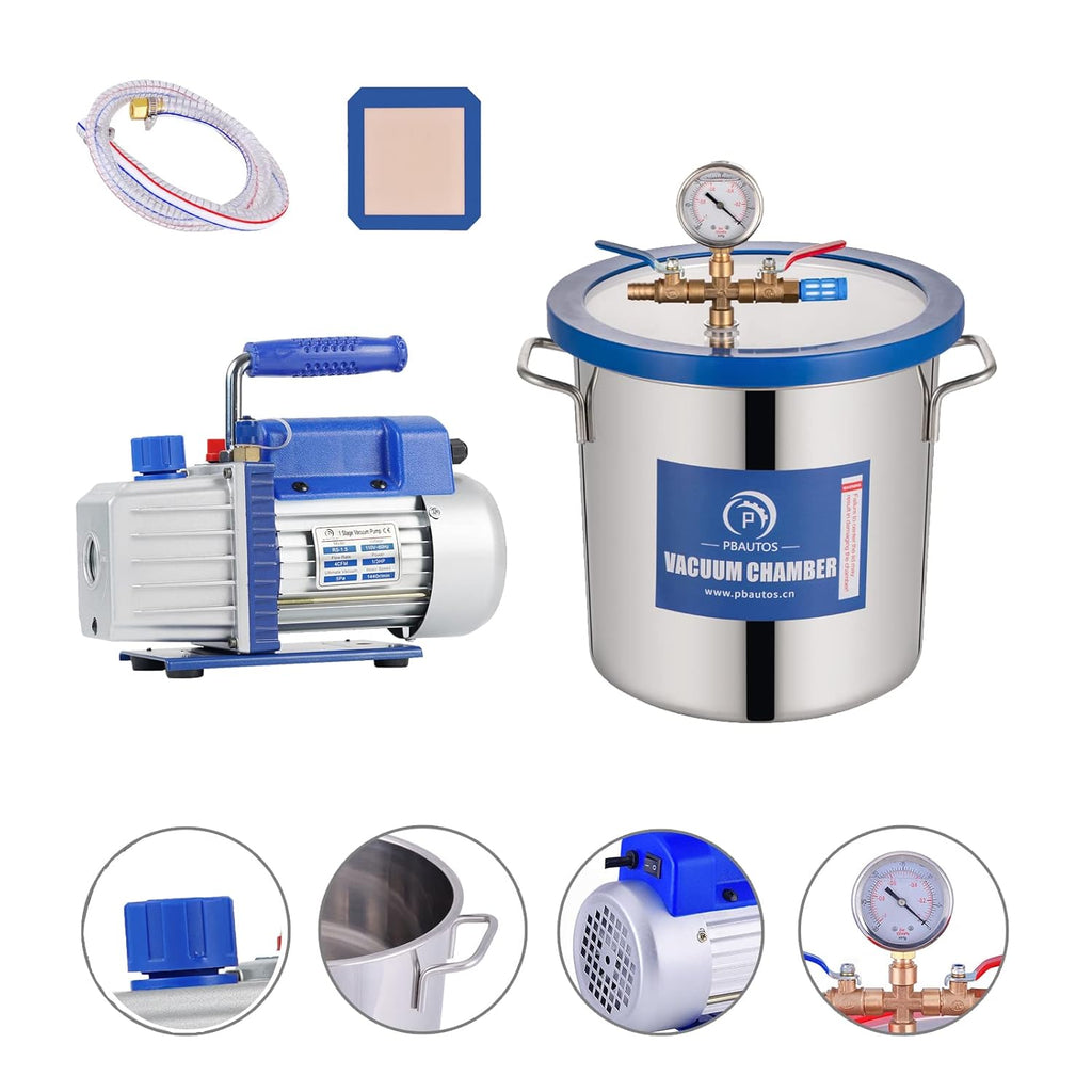 3 Gallon Stainless Steel Vacuum Chamber with 4CFM 1/3HP Single Stage Vacuum Pump O4274