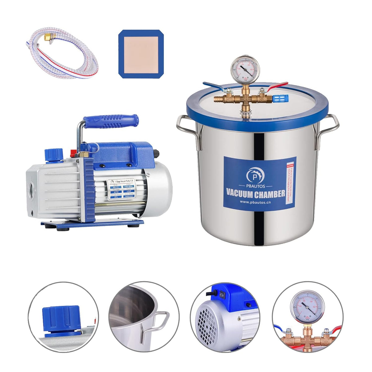 3 Gallon Stainless Steel Vacuum Chamber with 4CFM 1/3HP Single Stage Vacuum Pump O4274