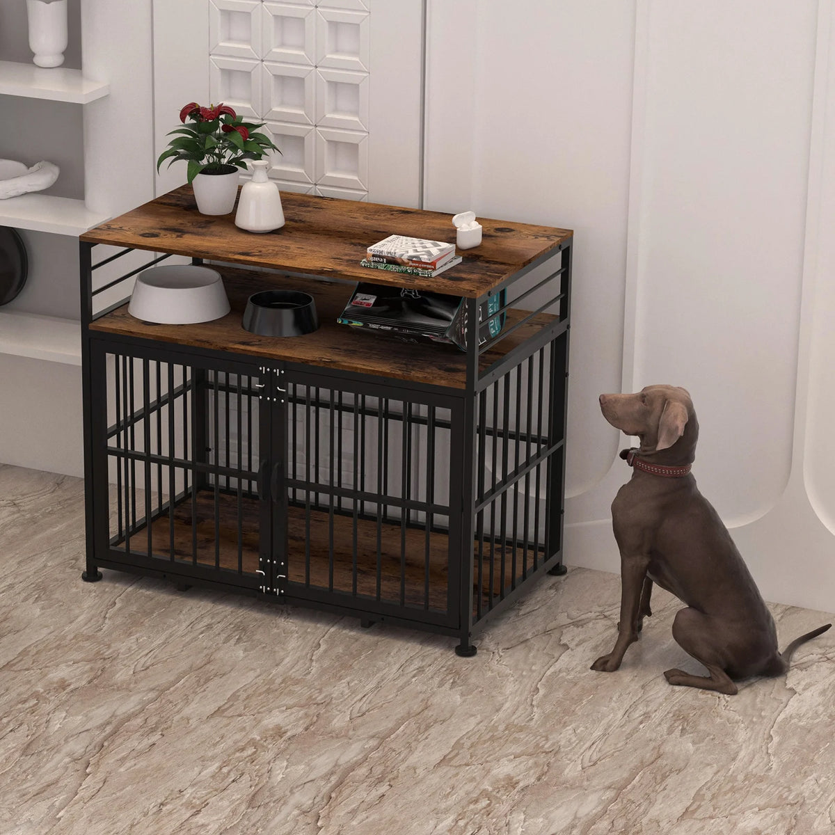 Brown 40" Wooden Dog Crate Furniture with Storage Shelf M3058