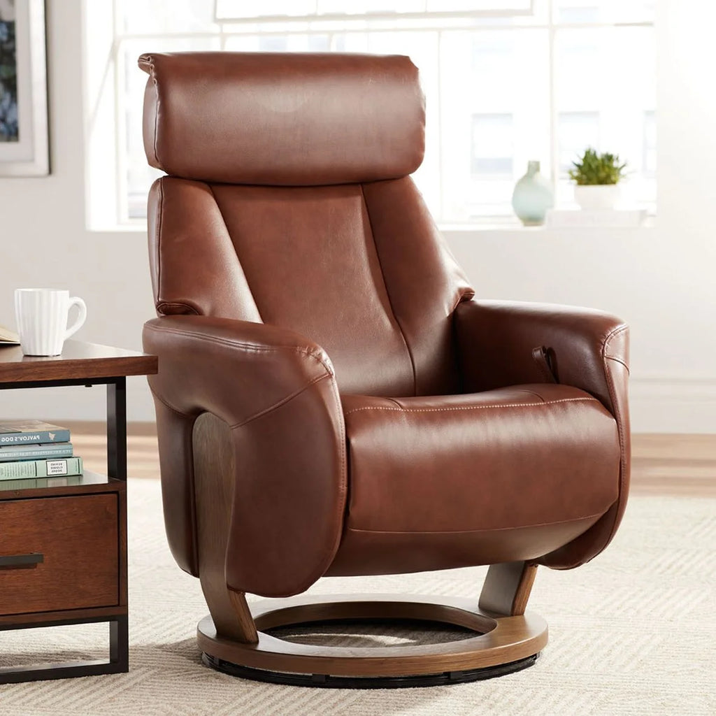 Brown Swivel Faux Leather Recliner Chair U8099