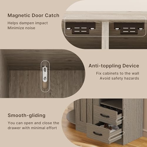 60.4" Farmhouse Kitchen Pantry Storage Cabinet with Doors and Adjustable Shelves Z21999