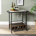 Faux White Marble Dark Walnut Serving Bar Cart L35025