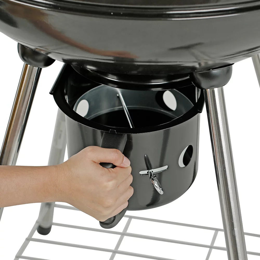 22" Round Portable Charcoal Kettle Grill With 2 Wheels, Black U175609