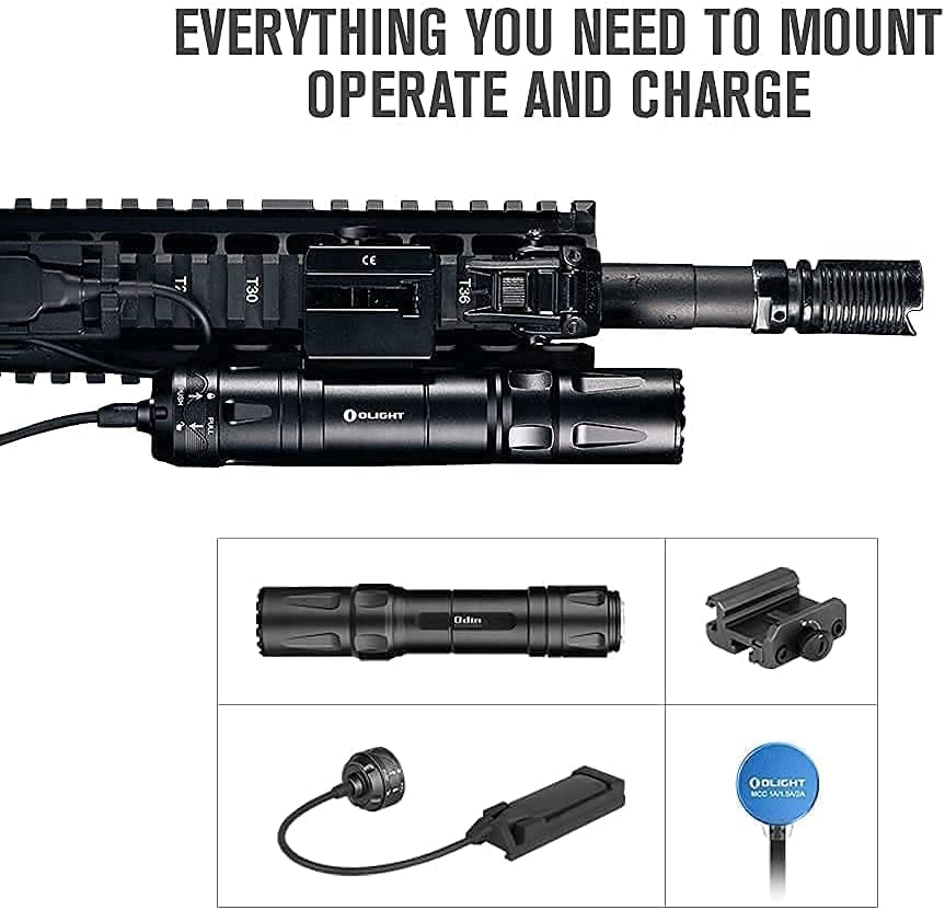 2000 Lumens Rechargeable Picatinny Rail Mounted Tactical Flashlight with Remote Pressure Switch N689386