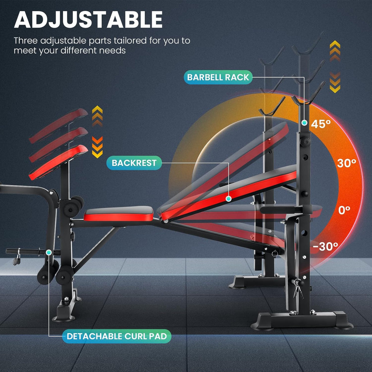 Adjustable Olympic Weight Bench Set with Preacher Curl & Leg Developer K768