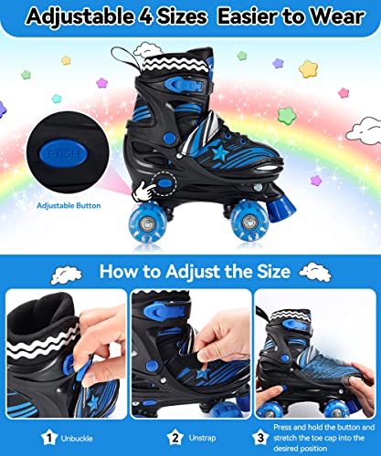 4 Sizes Adjustable Light Up Kids Roller Skates with Protective Gears Illuminating Wheels D67931