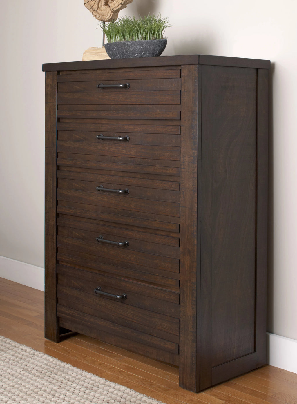 Espresso Wood Queen Bedroom Set with Dresser, Mirror, Nightstands, Chest H1395