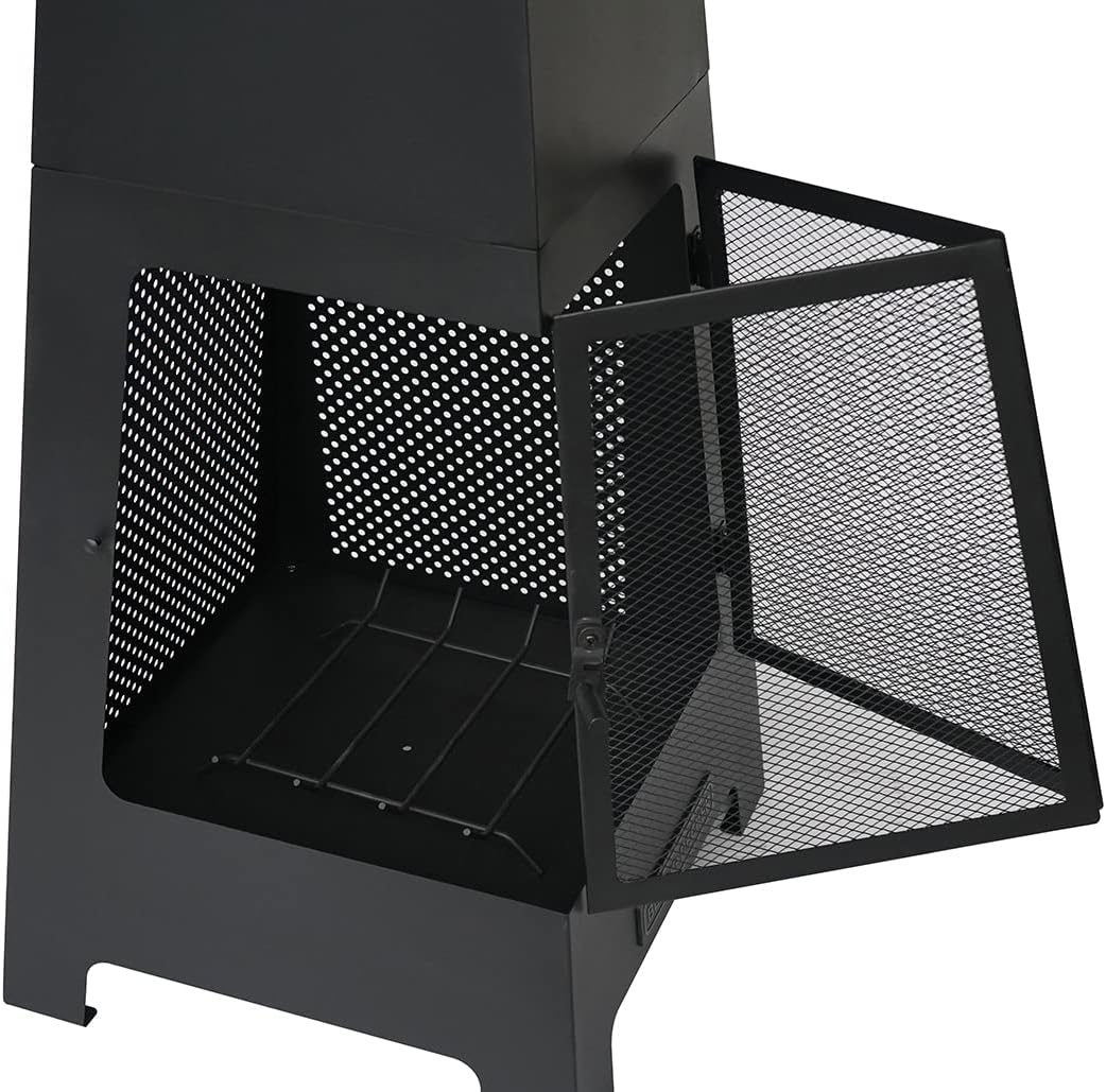 Black Steel Chiminea Fireplace with Poker C739350