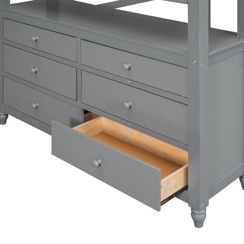 Gray Twin Loft Bed with Storage Cabinet and Desk D454795